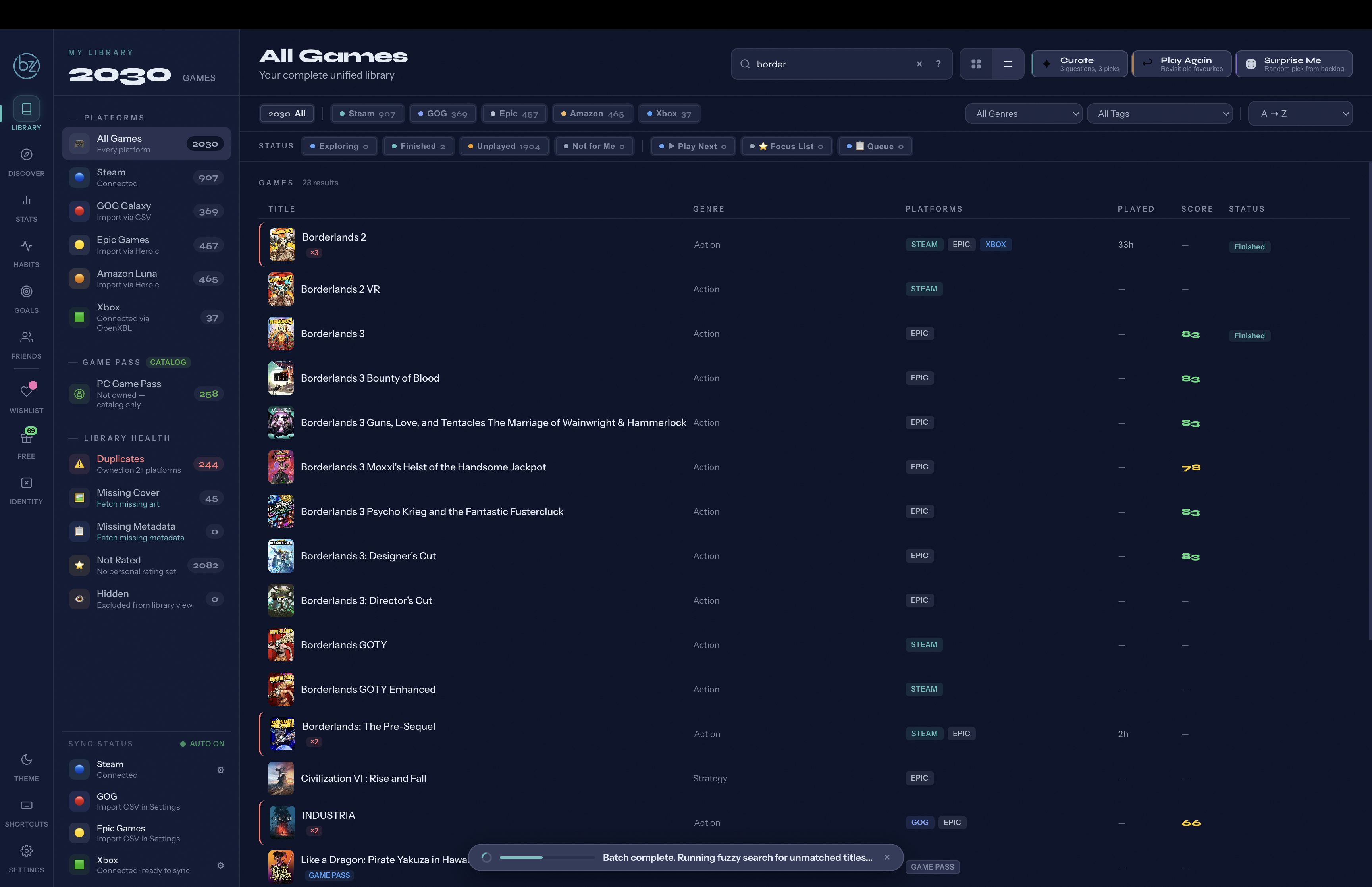 Backlog Zero — Library list view